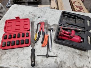 Assorted Hand Tools, Jack, Sockets  & More