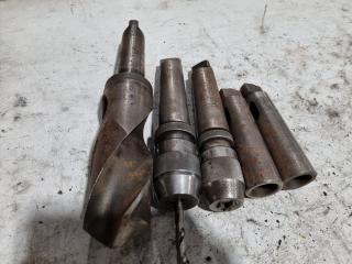 Morse Taper No.5 70mm Drill, 2x Chucks, 2x Adapters