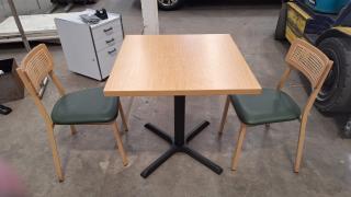 Formica Cafe Table with 2 Metal Green Chairs 