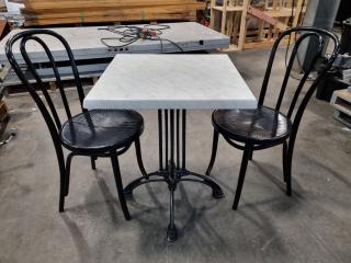 Cast Iron Cafe Table w/ 2x Wood Chairs