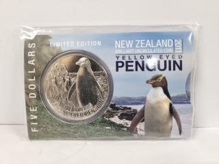 Limited Edition 2011 New Zealand Yellow Eyed Penguiin $5 Coin
