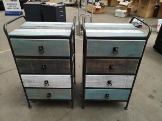 2x Stylish Aged Wood Drawer Units for Home or Office