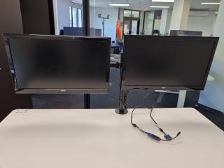 2x AOC 24" Full HD LED Monitors w/ Dual Monitor Desk Stand