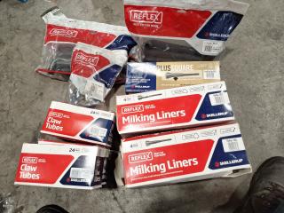 Lot of Skellerup Milking Liners, Claw Tubes, Longtail Bend, Filter Sock Kepper