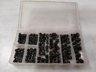 Assorted hex socket grub screws in plastic case