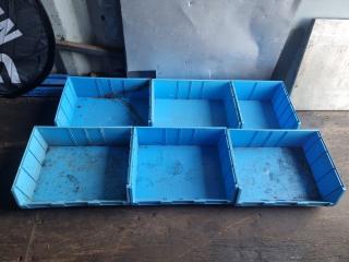 6 Assorted Blue Plastic Bintec Storage Bins