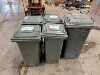 Set of Five Green Wheelie Rubbish Bins