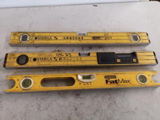 3x Assorted Stanley & Stabila Branded Levels