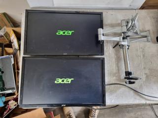 2x Acer 24" LCD Full HD Monitors w/ Dual Monitor Desk Stand