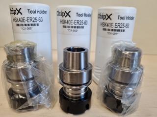 3x ChipX ER25 Tool Holders type HSK40E-ER25-60, New