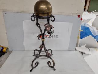 Stylish Metal Flowered Stand w/ Brass Ball Display Piece