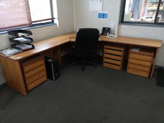 Large Office L-Shaped Desk Workstation w/ Chair & 3x Drawer Units