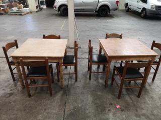 2x Worn Wooden Tables w/ 8x Chairs for Cafe or Home