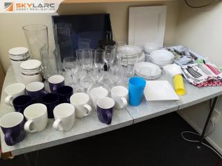 Assorted Lot of Kitchen Cups, Glasses, Plates, Bowls, Platters, Utensils & More