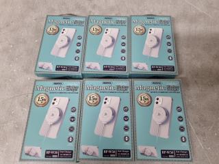 6x Remax Magnetic Wireless Phone Chargers, New Bulk Lot