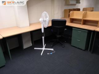 Office Workstation Desk w/ Mobile Drawer, Chair & Floor Fan