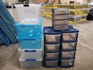 8x Assorted Plastic Storage Bins & Drawer Units