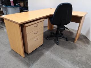 L-Shaped Office Corner Desk Workstation w/ Chair & Mobile