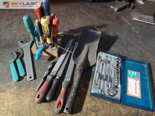 Assorted Workshop Hand Tools, Files, Socket Set, Drivers & More