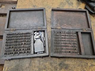 2x Vintage Antique Metal Stamp Sets