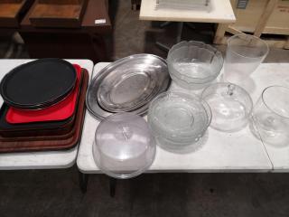 Assorted Restaurant Serving Trays, Bowls, & Lids