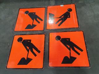4 RTL Aluminium Reflective Orange ROAD WORKS Signs