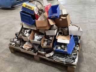 Pallet of Assorted Fastening Hardware, Pipe Fittings, & More