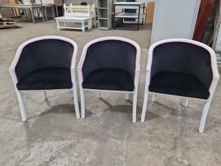 3x Black, White, Pink, Padded Chairs