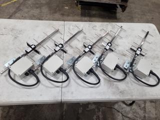 5x Hyperlink HG909Y Yagi Antennas w/ Attached Empty Comm Boxes