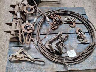 Assorted Vintage Lifting Assemblies, Clamps, Wire Rope, & More