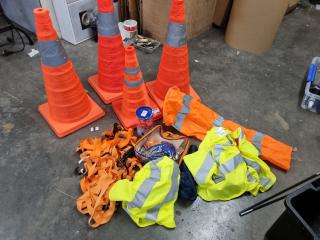 Assorted Collspsable Safwty Cones, Strapping, Hi-Viz Vests, & More