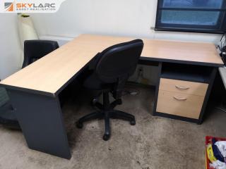 L-Shaped Office Corner Workstation Desk w/ Chair & Built-in Drawers