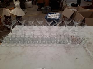 Large Set of Martini Glasses and Shot Glasses/Measuring Cups