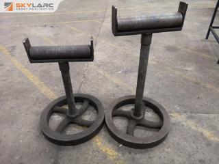 2x Heavy Steel Workshop Material Support Rollers on Stands