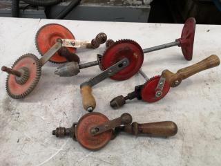 Assorted Antique Vintage Hand Drills & Components