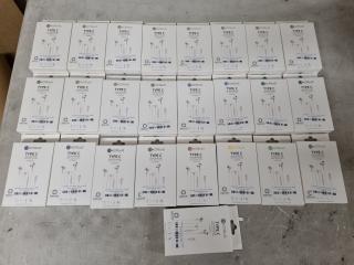 25x Headphones w/ USB-C Type Cable Connection, Bulk Lot, New