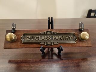 Antique Stranship 2nd Class Pantry Brass Sign w/ Door Knobs