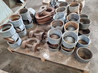 Assorted Undustrial Pipe Couplings, Cable Eyes, D-Shackles