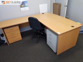 L Shaped Office Desk,  2 Mobiles and Chair