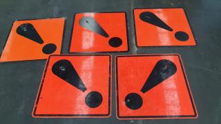 5 RTL Aluminium Reflective Orange EXCLAMATION Signs