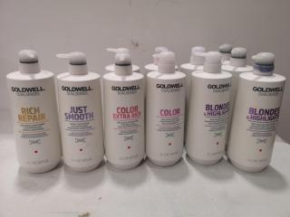 14x Assorted 1L Bottles of Goldwell Hair Shampoos & Conditioners