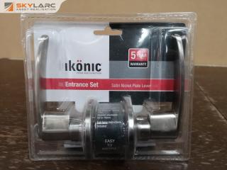 Ikonic Satin Nickel Plate Door Entrance Lockable Lever Set, New