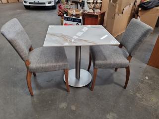 Modern Faux Marble Top Cafe Table w/ 2x Chairs