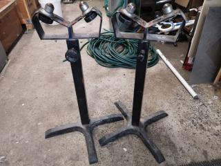 2x Adjustable Workshop Material Support Stands w/ Ball Bearing Rollers