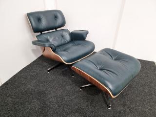 Eames Style Lounge Chair and Ottoman - Full Grain Leather