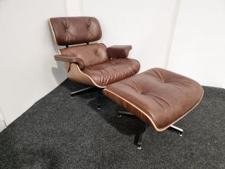 Eames Style Lounge Chair and Ottoman  - Leather