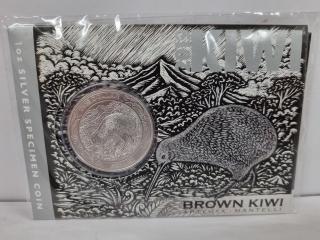 2019 Silver Specimen Kiwi Coin Brown Kiwi