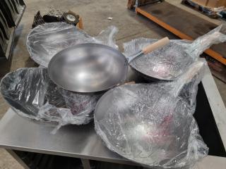 5x 400mm Wok Pans, New