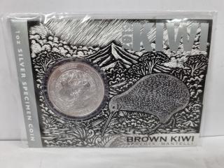 2019 Silver Specimen Kiwi Coin Brown Kiwi