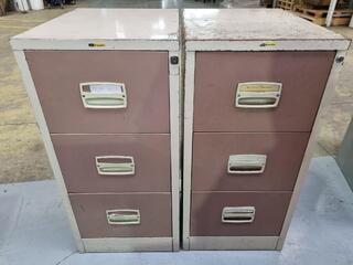 2x Vintage Precision 3-Drawer Steel File Cabinets